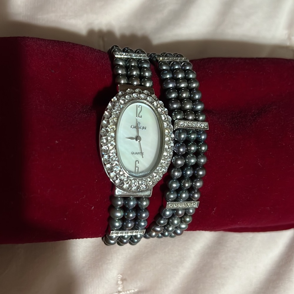 Croton Pearl Watch and Bracelet Set Dark Gray/Blue